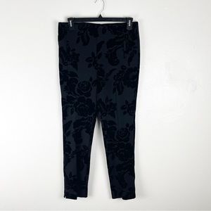 CHICO’S Juliet Black Flocked Monochromatic Floral High Rise Ankle Pants Medium